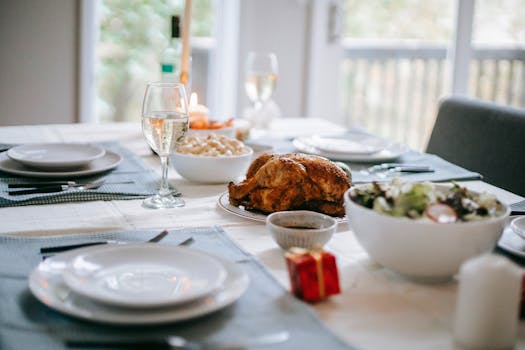 Family gathering around a table with delicious food