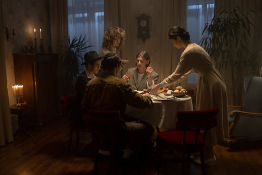 Friends enjoying a themed dinner night