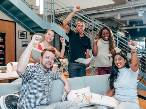 Team celebrating after completing a project