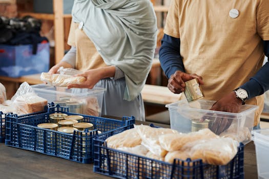 group of volunteers serving food