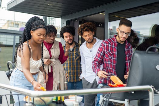 group of friends cooking together