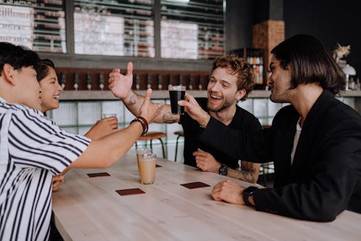 friends laughing at a cafe