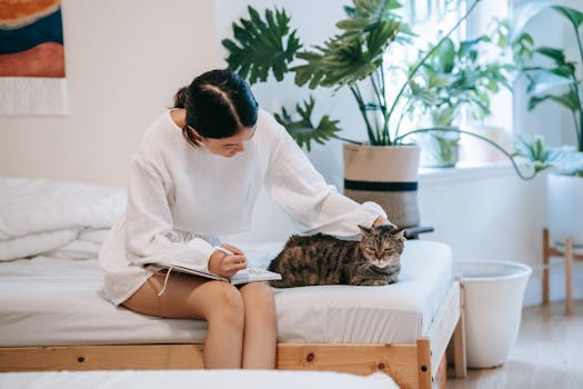 a peaceful writing space with plants and a journal