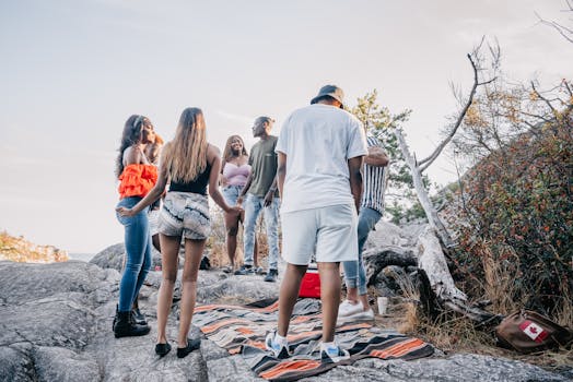 a group of young adults hiking together