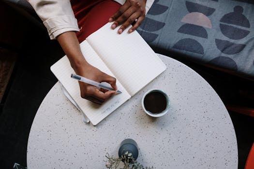 a peaceful journal and pen on a wooden table