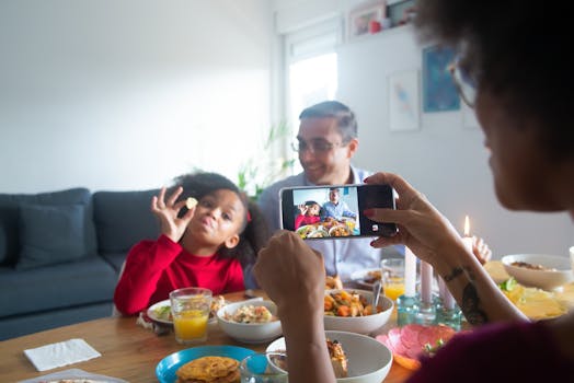 family gathering with technology