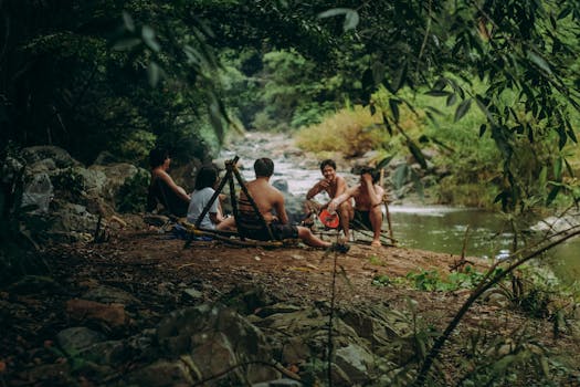 team hiking in a forest