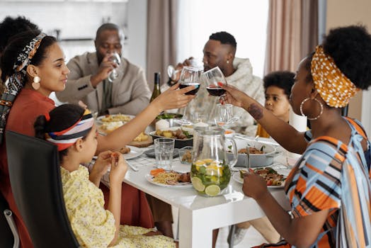 group of friends enjoying a potluck dinner