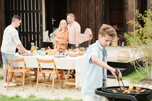 Family gathering for a barbecue